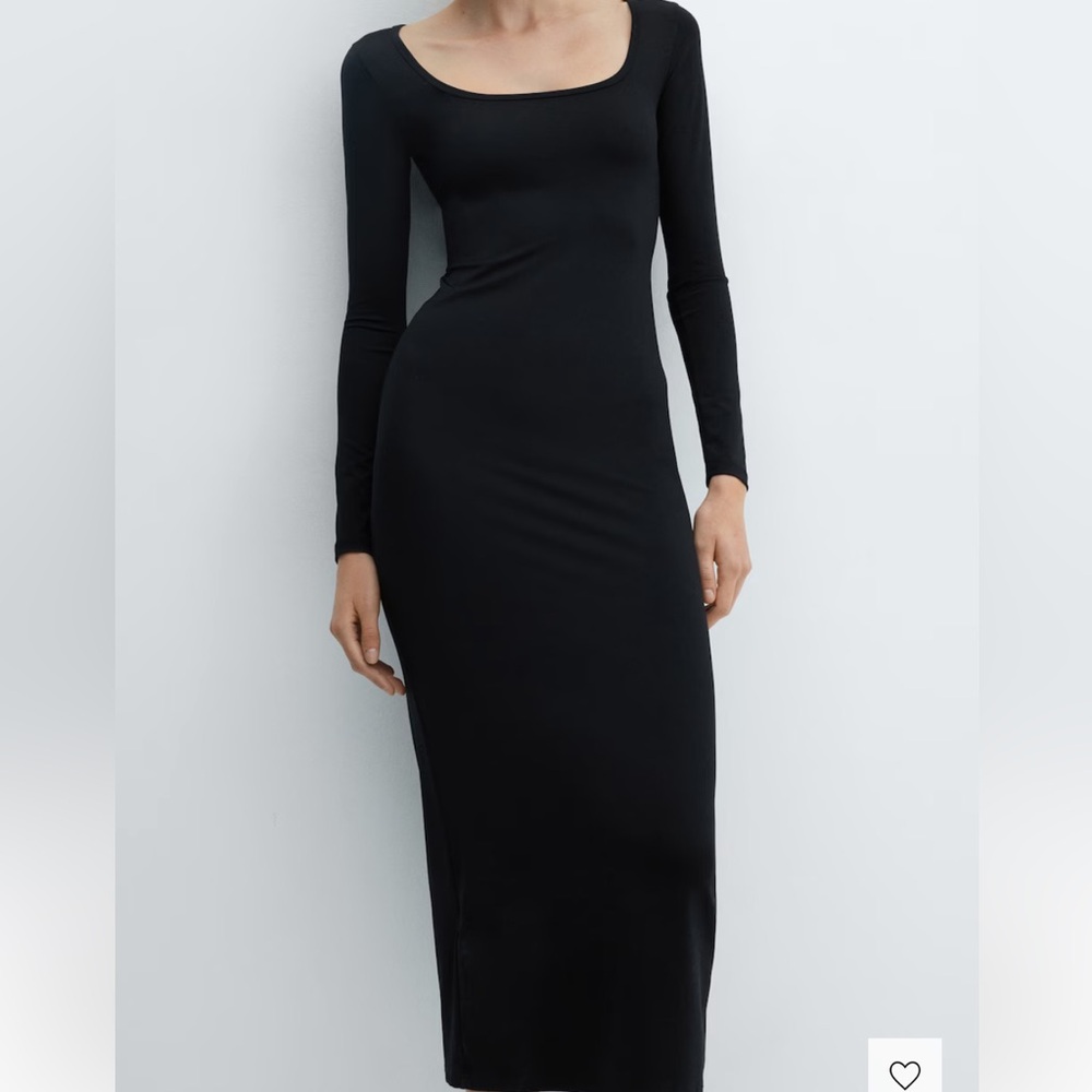 Mango Low Cut Midi Dress Black